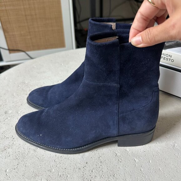Stuart Weitzman Easy‎ On Reserve Blue Suede Pull-On 50/50 Booties Size 6M - Picture 5 of 10